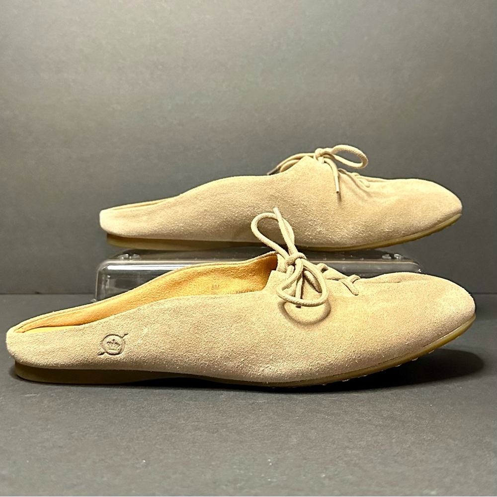 Born Women's Bianca Loafer Mules Size 8 Beige Suede Comfy Flats Slip On NWOB